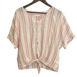 Beachlunchlounge Stripe Tie Front Linen Shirt Size M.